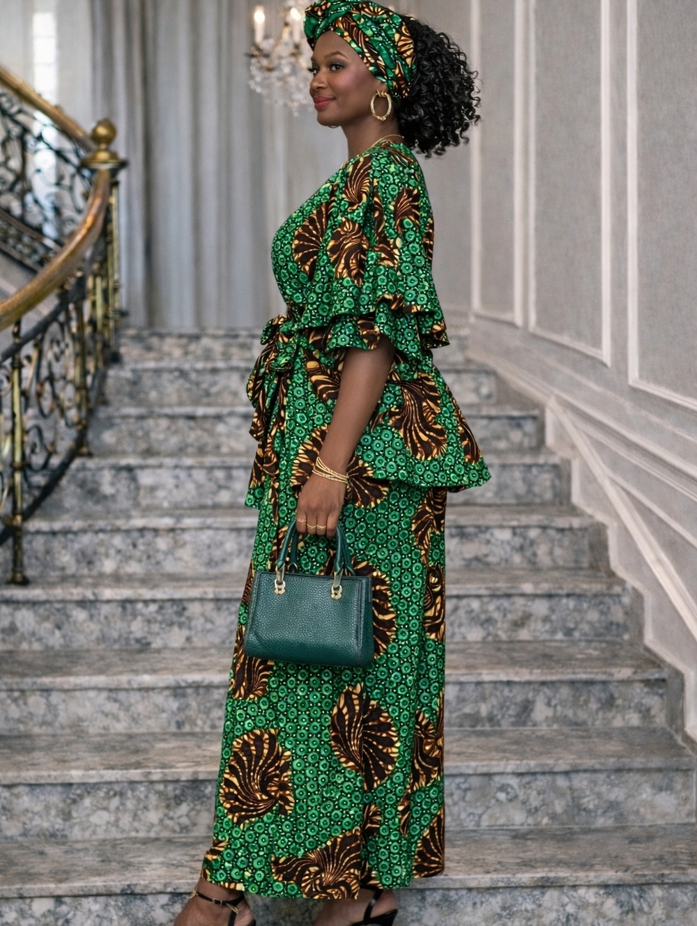 Free-Size African Print Wide-Leg Pants Blouse & Palazzo  - Fits M to 2XL - Picture 3 of 3
